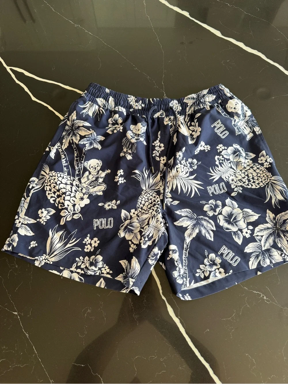 Ralph Lauren Navy & White Tropical Bear Print Trunks